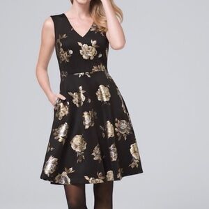 🖤White House Black Market Metallic Floral Fit & Flare Scuba Knit Dress, Size 12🖤
